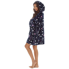 Womens Sherpa Fleece Oversized Starry Design Hoodie One Size Navy