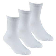 Girls Boys Unisex Bamboo Everyday Back To School Socks 3 Pairs - White