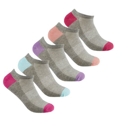 Womens Low Cut Trainer Sport Socks 5 Pairs Grey Pastel