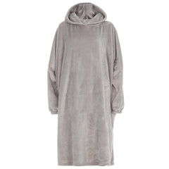 Womens Fleece Longline Knee Length Oversized Hoodie One Size Grey