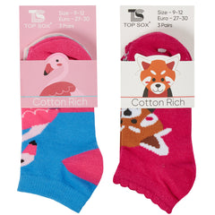 Girls Ankle Socks Flamingo Red Panda 6 Pairs