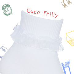 6 Pairs Girls Kids Frilly Socks Organza Lace Frill School Ankle Socks White
