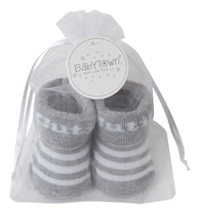 Newborn Baby Girl Boy Unisex Socks Booties With Organza Bag Grey