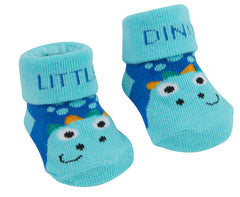 Newborn Baby Boys Socks Booties Boots Style With Organza Bag Blue Dino