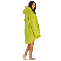 Womens Novelty Grinch Oversized Blanket Hoodie Borg Fleece Green One Size