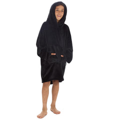 Girls Shimmering Black Oversized Blanket Plush Fleece Hoodie with Pockets