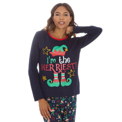 Womens Christmas Long Sleeved Matching Pyjamas Family Lounge Sets Navy