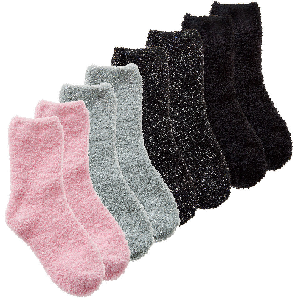 Girls Fluffy Cosy Bed Crew Winter Socks with Glitter Multipack