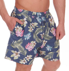 Mens Hawaiian Printed Summer Swimming Shorts Trunks Dark Blue