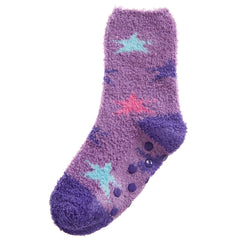 Girls Fluffy Sherpa Fleece Slipper Socks with Non Slip Grippers Purple Blue