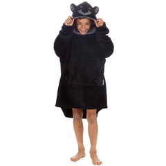 Boys Black Panther Oversized Blanket Fleece Hoodie with Pockets