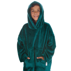 Boys Shimmering Teal Oversized Blanket Plush Fleece Hoodie with Pockets