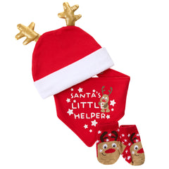 Baby Unisex Christmas Reindeer 3 Piece Hat Bib and Socks Gift Set