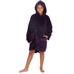 Girls Shimmering Plum Oversized Blanket Plush Fleece Hoodie with Pockets