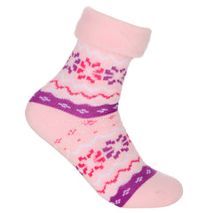 Womens Fair Isle Bed Socks with Non Slip Grippers Thermal Winter Socks 1 Pair  - Pink