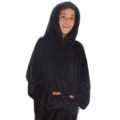 Boys Shimmering Black Oversized Blanket Plush Fleece Hoodie with Pockets