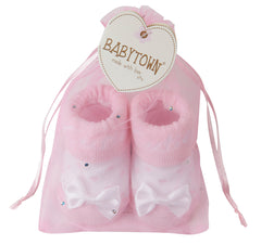 Baby Girls Socks Booties With Cute Ribbon Pink