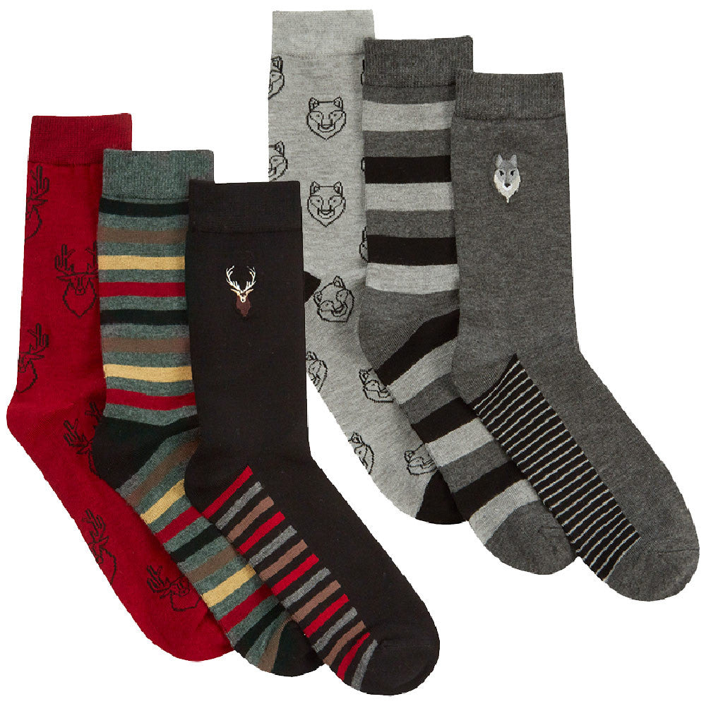 Mens Bamboo Stripped Printed Mid Calf Socks Multipack