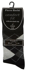 Mens Argyle Pattern Non Elastic Socks Black