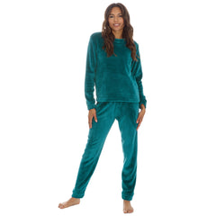 Womans Plush Fleece 2 Piece Super Soft Lounge Set Pyjamas Teal