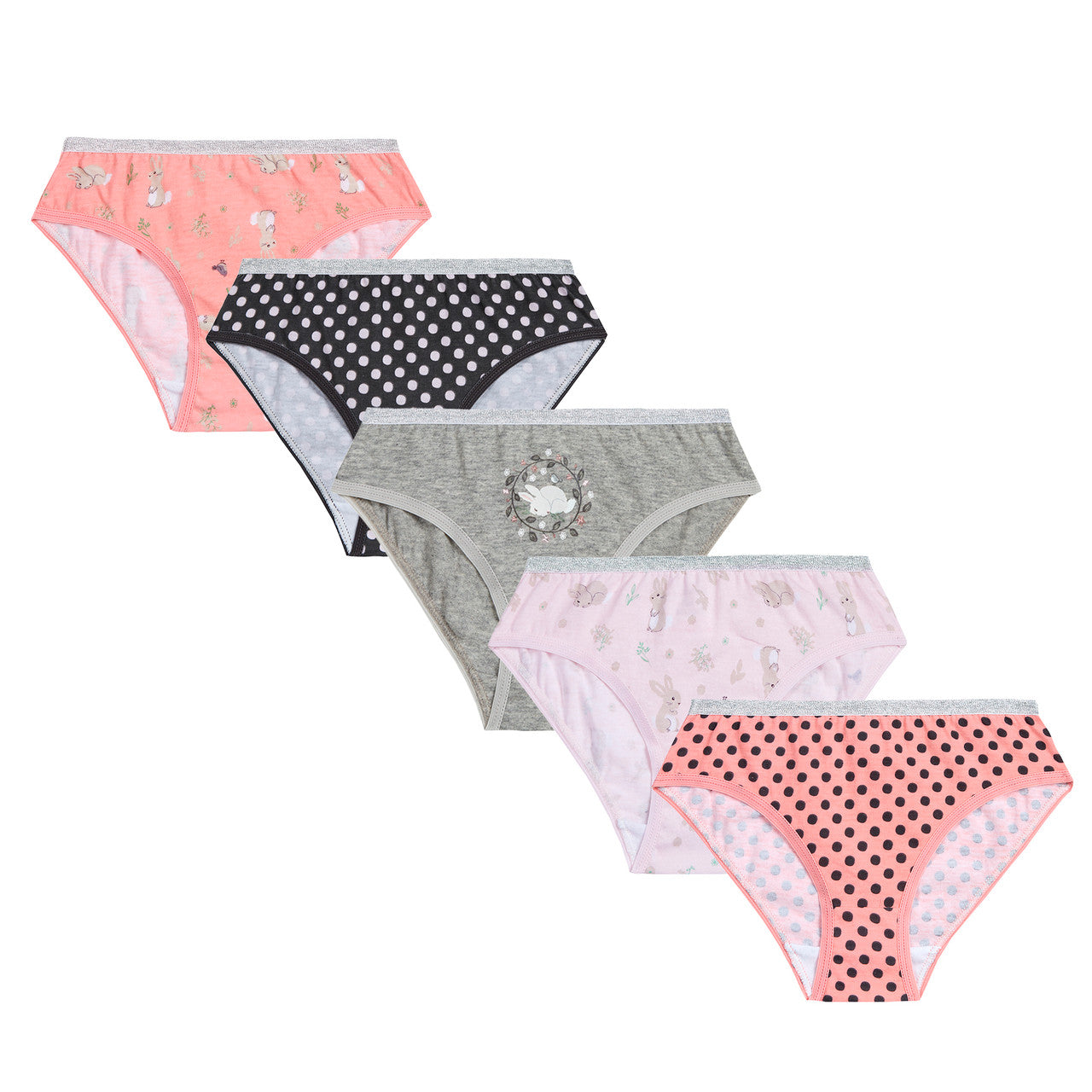 Girls Fun Novelty Print Brief Underwear Bunny Pack Of 5