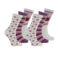 Womens Stripes Dots Socks White & Purple 6 Pairs