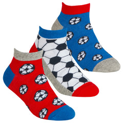 Boys Novelty Football Design Trainer Liner Socks 3 Pairs Red