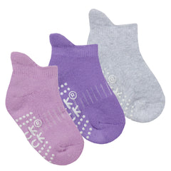 Baby Girls Terry Toddler Trainer Liner With Non-skid Grips Socks Violet - 3 Pairs