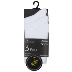 Girls Boys Unisex Bamboo Everyday Back To School Socks 3 Pairs - White