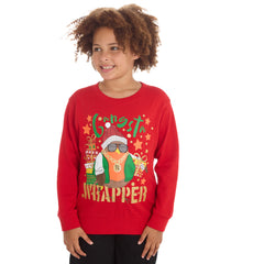 Kids Christmas Long Sleeved Sweatshirt With Cuffed Hems Red