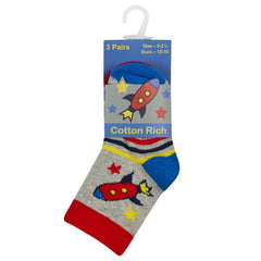 Baby Boys Novelty Space Rocket Socks 3 Pairs - Red