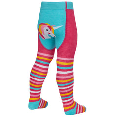 Baby Girl Toddler Tights Patch Panel With Anti Slip Blue Unicorn