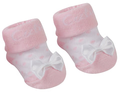 Baby Girls Socks Booties With Cute Ribbon Pink