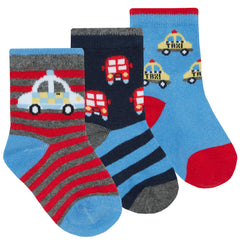 Baby Boys Novelty Cartoon Socks 3 Pairs Grey Car