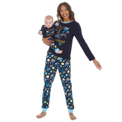 Womens Chanukah Long Sleeved Matching Pyjamas Family Lounge Sets Navy