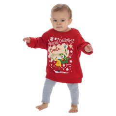 Baby Christmas Long Sleeved Sweatshirt With Cuffed Hems Red