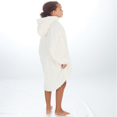 Girls Cream Cable Oversized Blanket Sherpa Fleece Hoodie