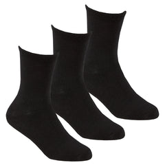 Girls Boys Unisex Bamboo Everyday Back To School Socks 3 Pairs - Black