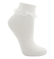 Girls Cute Frilly Ruffle Organza Lace Socks 3 Pairs White