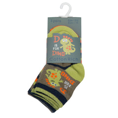 Baby Boys Low Cut Novelty Design Socks 3 Pairs Green Dino