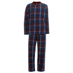 Mens Microfleece Long-Sleeved Pyjamas Checked Design Lounge Sets Navy