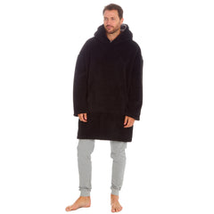 Mens Snuggle Fleece Oversized Hoodie Lounge Top One Size Black