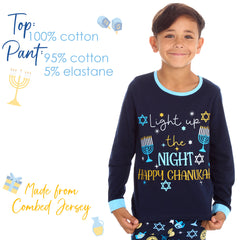 Kids Chanukah Long Sleeved Matching Pyjamas Family Lounge Sets Navy