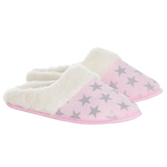 Womens Cosy Memory Foam Insole Mule Slippers Star Pink