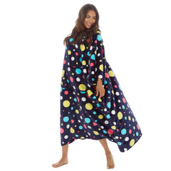 Womens Fleece Longline Bubble Design Poncho Hoodie One Size Navy