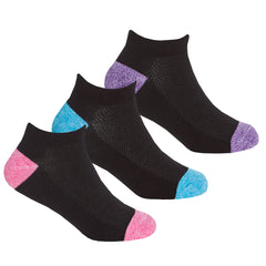 Girls Trainer Liner Socks Black Pastel 3 Pairs