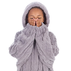 Girls Grey Cable Oversized Blanket Sherpa Fleece Hoodie