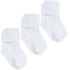 Baby Girls Turn Over Top Plain Socks 3 Pairs White