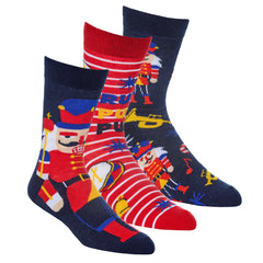 Men’s Christmas Themed Fun Designs Mid Calf Socks 3 Pairs - Nutcracker