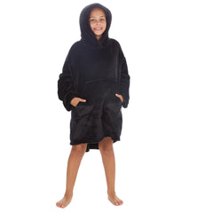 Girls Shimmering Black Oversized Blanket Plush Fleece Hoodie with Pockets